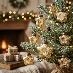 Set of 6 Gold Glass <b>Star</b> | Christmas Ornaments | <b>Hanging</b> Baubles | Tree Decorations | Luxury Festive | Home Decor | Collection - Product Image 4