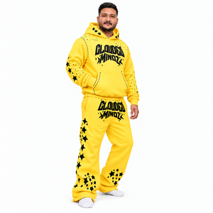 Ensemble survêtement molletonné oversize pour homme avec imprimé personnalisé et strass, style streetwear, deux pièces, vente en gros OEM - Product Image 4