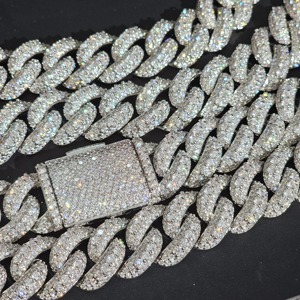 สร้อยคอแบบ Cuban Link ขนาด 18 มม. ประดับเพชร Moissanite สีเงิน สำหรับผู้ชาย สไตล์ฮิปฮอป แร็ปเปอร์ - Product Image 6