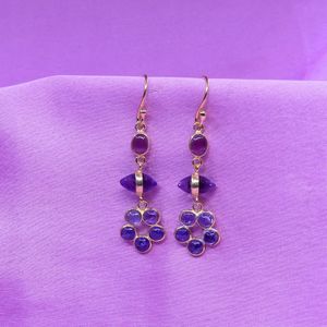Joyería de Plata de Ley 925 Chapada en Oro para Bodas, Juego de Aretes con Gemas de Amatista y Turmalina para Mujer - Product Image 6