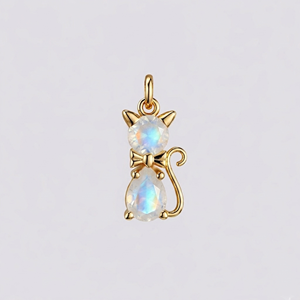 Colgante de Gato con Piedra de Luna Arcoíris, Chapado en Oro, Encantador Amuleto de Gato con Piedra de Luna Arcoíris Facetada, Joyería de Animales, Colgante para Collar - Product Image 1
