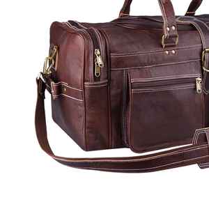 Classic Brown <b>Leather</b> Travel Duffel <b>Bag</b> With Zipper Hasp Closure Unisex <b>Soft</b> Handle 20-35L Capacity - Product Image 5