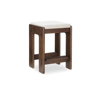 Contemporary Walnut Solid Wood Bar <b>Stool</b> with Fabric Cushion <b>Seat</b>, Minimalist Counter Height <b>Stool</b> for Kitchen Island & Home Bar - Product Image 3