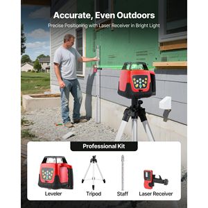 Kit Livella Laser Rotante Verde Autolivellante 360° da 600m con Treppiede, Ricevitore e Telecomando - Product Image 2
