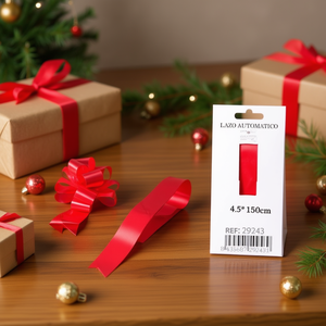 Noeud rouge automatique 4,5x150 cm pour emballage cadeau - Product Image 2