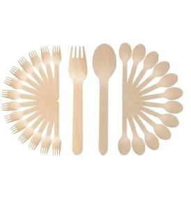Cuchara y Tenedor de Madera Desechables Ecológicos, Cubiertos Biodegradables para Fiestas, Viajes y Comida para Llevar - Product Image 1