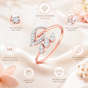 แหวนดีไซน์เนอร์เพชรทรงกลมธรรมชาติ 0.20 TCW ทองคำโรสโกลด์ 14K สำหรับผู้หญิง |   ดีไซน์ใบไม้แบบพิเศษ ประดับเพชรแบบหนามเตย สำหรับงานครบรอบแต่งงาน - Product Image 4