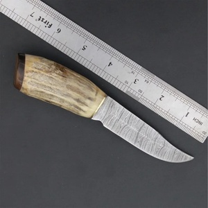 Cuchillo de Caza y Camping de Hoja Fija Personalizado, Acero de Damasco, Mango de Asta de Ciervo, Punta Caída, Cuchillos Utilitarios para Exteriores, Funda de Cuero, OEM, 3 Años de Garantía - Product Image 5