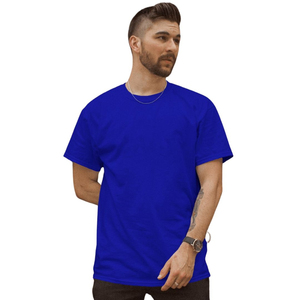 T-shirt bleu pour homme à col rond et manches courtes, coupe classique, couleur unie, tricoté, design uni, en coton - Product Image 3