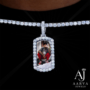 Collier pendentif photo personnalisé serti de zircons, breloque commémorative plaqué or rose sur argent, bijou hip-hop style dog tag pour cadeau - Product Image 1