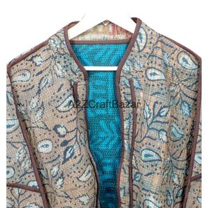 Best Quality Handmade Quilted Cotton <b>Kantha</b> <b>Jacket</b> Mandarin Collar Full Sleeve Autumn Winter Women's Fashion Regular-Length - Product Image 6