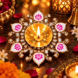 Diya en laiton avec décorations Meenakari – Élégant Diya traditionnel pour la Pooja de Diwali, idéal pour la décoration intérieure, les décorations festives et les cadeaux - Product Image 3