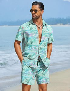 Conjunto de camisa y pantalones cortos de playa para hombre, a la moda, informal, para vacaciones de verano, conjunto de dos piezas para la playa - Product Image 3