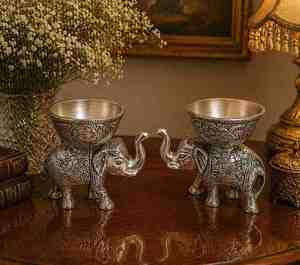 Traditional Indian Silvery <b>Elephant</b> Bowl Embossed Aluminum Handmade Modern <b>Decorative</b> Serving Dish Diwali Birthday Ramadan - Product Image 3