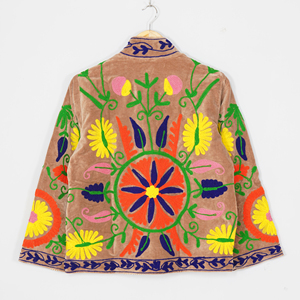 Women Velvet Embroidered <b>Jacket</b> Mandarin Collar Floral <b>Pattern</b> Boho Style Spring Coat Handmade Suzani Design Full Sleeve - Product Image 4