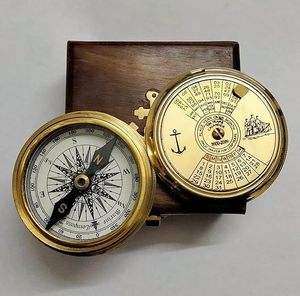 Antique Brass <b>Compass</b> Nautical Brass <b>Compass</b> and 100-Year Calendar Set with Wooden Box, Maritime <b>Navigation</b> Gift - Product Image 4