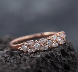 Anillo de Eternidad con Diamantes Cultivados en Laboratorio, Oro Sólido de 14K, Anillo de Boda Vintage, Corte Marquesa y Princesa, Joyería Fina - Product Image 2