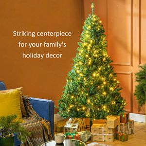 Albero di Natale artificiale Pre-illuminato da 6 piedi con luci a LED bianche calde 250 1000 punte verdi rami realistici - Product Image 4