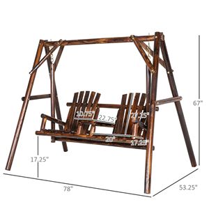 Dondolo da Giardino Adirondack a 2 Posti in Legno Massello Carbonizzato con Tavolino Centrale, Autoportante per Esterni - Product Image 3