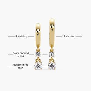 Pendientes de Oro de 14K con Diamante Cultivado en Laboratorio de 0.70 Ct, Diseño de Gota, Engaste de Garras, Doble Colgante, Minimalistas, Regalo para Fiesta, Joyería Fina Elegante - Product Image 6