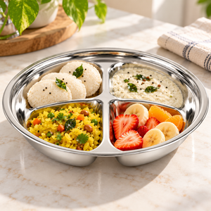 Bandeja de Servicio de Acero Inoxidable con Dos Compartimentos, Metal Pulido, Apta para Lavavajillas, Borde Liso Enrollado, para Catering - Product Image 3