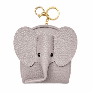 OEM Cute Rectangle Elephant Coin <b>Purse</b> Keychain PU <b>Leather</b> Mini Zipper Wallet Small Coin Bag with Key Ring Wrist Strap - Product Image 1