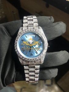 Skjewely Montre de luxe pour femme avec diamants, cadran bleu, bracelet en acier inoxydable, affichage jour et date, montre-bracelet à quartz analogique, 41 mm, moissanite - Product Image 6