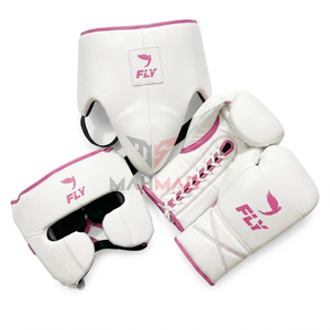 <b>Red</b> White Fly Boxing Set Premium Genuine Cowhide <b>Leather</b> Full Finger Quick Dry Breathable Moisture Wicking Adjustable Closure - Product Image 2