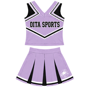Ensemble d'uniforme de cheerleading lavande, noir et blanc, avec crop top sans manches à col en V et jupe plissée, pour performance et danse - Product Image 1
