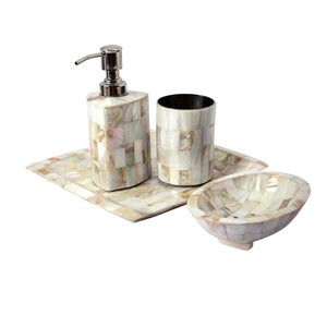 Elegant Black MOP Bathroom <b>Sets</b> Mother of Pearl <b>Soap</b> Dispenser Tumbler <b>Soap</b> Dish Tray Luxury Bathroom Accessories <b>Set</b> - Product Image 2