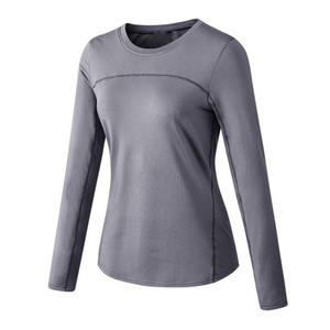 <b>Women</b> Long Sleeve <b>Rash</b> <b>Guard</b> Gray Quick Dry Spandex Polyester Sport Top - Product Image 3