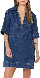 Vestido Camisero de Mezclilla para Mujer, Manga Corta, Cuello con Botones, Bolsillos, Algodón Lavado, Estilo Casual para Uso Diario, Primavera/Verano - Product Image 3