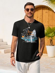 เสื้อยืดแขนสั้นพิมพ์ลายต้นปาล์มสำหรับผู้ชาย เสื้อผ้าลำลองชายหาด ผู้ผลิต OEM - Product Image 2