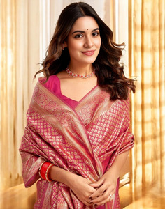 Sari en soie tissée rose, style Banarasi, tenue de mariage festive, vêtement traditionnel indien - Product Image 4