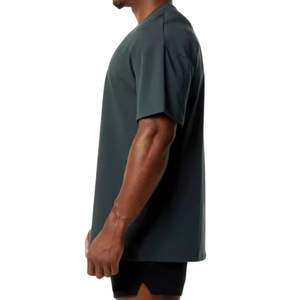 T-shirt pour homme vert foncé à épaules tombantes, surdimensionné, en coton mélangé uni, fabrication sur mesure - Product Image 3