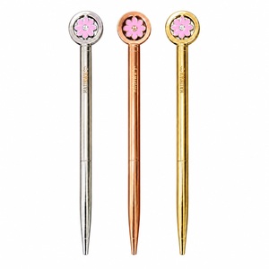 Stylo à bille rotatif en métal Blossom |   Or rose, argent, or |   Stylo rechargeable D1 remplaçable, coffret cadeau de papeterie, stylo fleur - Product Image 1