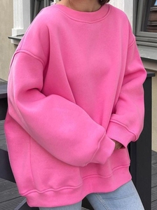 New Wholesale Custom Logo Sweaters Cotton Pullover Winter Sweaters for Women Loose Crew Neck and Long <b>Sleeves</b> in Solid Color - Product Image 5