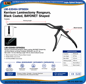 คีมตัดกระดูกสันหลัง Kerrison Laminectomy Rongeurs รูปทรง BAYONET ผลิตจากเหล็กกล้าเกรดผ่าตัดเคลือบพลาสมาสีดำ ไม่ติดผิว ทนความร้อนสูง ใช้กับเครื่องนึ่งฆ่าเชื้อได้ แบบใช้มือ - Product Image 6
