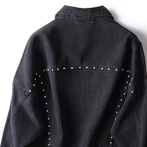 Veste en jean noire punk pour homme, cloutée de rivets, col rabattu, simple boutonnage, pour l'automne - Product Image 2