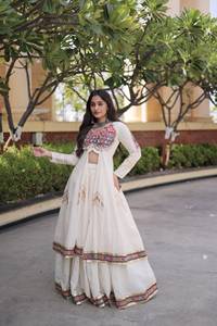 Traditional Indian Kora Cotton Gamthi <b>Gota</b> Patti Lace Work Lehenga Shrug Set Floor-Length Sun Protection Wedding Party - Product Image 1