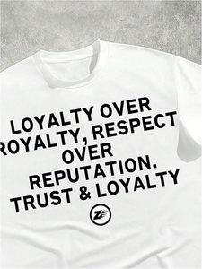 เสื้อยืดสีขาวแบบยูนิเซ็กซ์พร้อมลายพิมพ์ Loyalty และกางเกงขาสั้นตาข่ายสีดำ ชุดสตรีทแวร์ลำลองฤดูร้อน ผ้าฝ้ายระบายอากาศได้ดี - Product Image 2