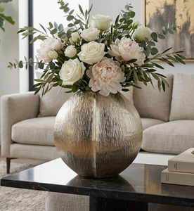 Modern Round Metal <b>Decorative</b> <b>Vase</b> - Handcrafted Textured Globe Flower Pot for Living Room Tabletop and Home Decor - Product Image 3