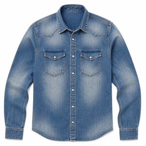 Chemise en jean vintage délavé respirant pour homme, manches longues, style streetwear décontracté, effet délavé, vente en gros, vêtements personnalisés OEM - Product Image 5