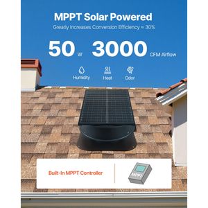 Ventilatore da Tetto Solare Intelligente da 50W con Termostato, Flusso d'Aria 3000 CFM, Telecomando, Ventilatore di Scarico a Una Velocità con Sensore Fumo - Product Image 2