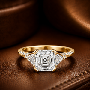 Anillo de Diamante Cultivado en Laboratorio con Corte Asscher, Oro Sólido de 14K, Piedras Laterales Trillón, Certificado IGI, DEF VVS, Anillo de Boda Clásico para Mujer, ODM - Product Image 1