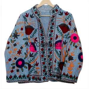 Chaqueta Bomber A2ZCraftBazar con Estampado Floral Vintage, Multitemporada, 100% Algodón, Cuello en V, Cierre de Pespunte Abierto, TNT Suzani - Product Image 6