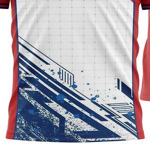 Custom Sublimated Unisex <b>Soccer</b> Jersey Crew Neck Short Sleeve Lightweight Color Blocked Red White Blue Geometric Print Moisture - Product Image 4