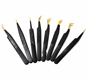 Pince à épiler de précision antistatique pour extensions de cils, en acier inoxydable japonais, avec logo personnalisé noir et or, pointe diamantée - Product Image 6