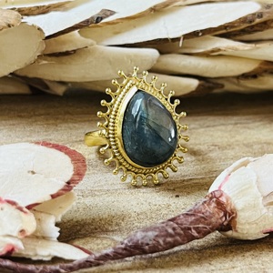 2026 Latest <b>Labradorite</b> Brass <b>Ring</b> 18k Gold Plated Tribal <b>Ring</b> Chunky Boho Vintage <b>Ring</b> Statement Wholesale <b>Ring</b> For Women - Product Image 5