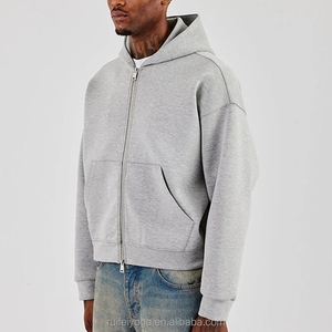 New Premium Loose Functional Pockets 450 Gsm Heavyweight Blank Oversized Men Cropped Boxy <b>Grey</b> <b>Zip</b> <b>up</b> Scubas <b>Hoodie</b> - Product Image 2
